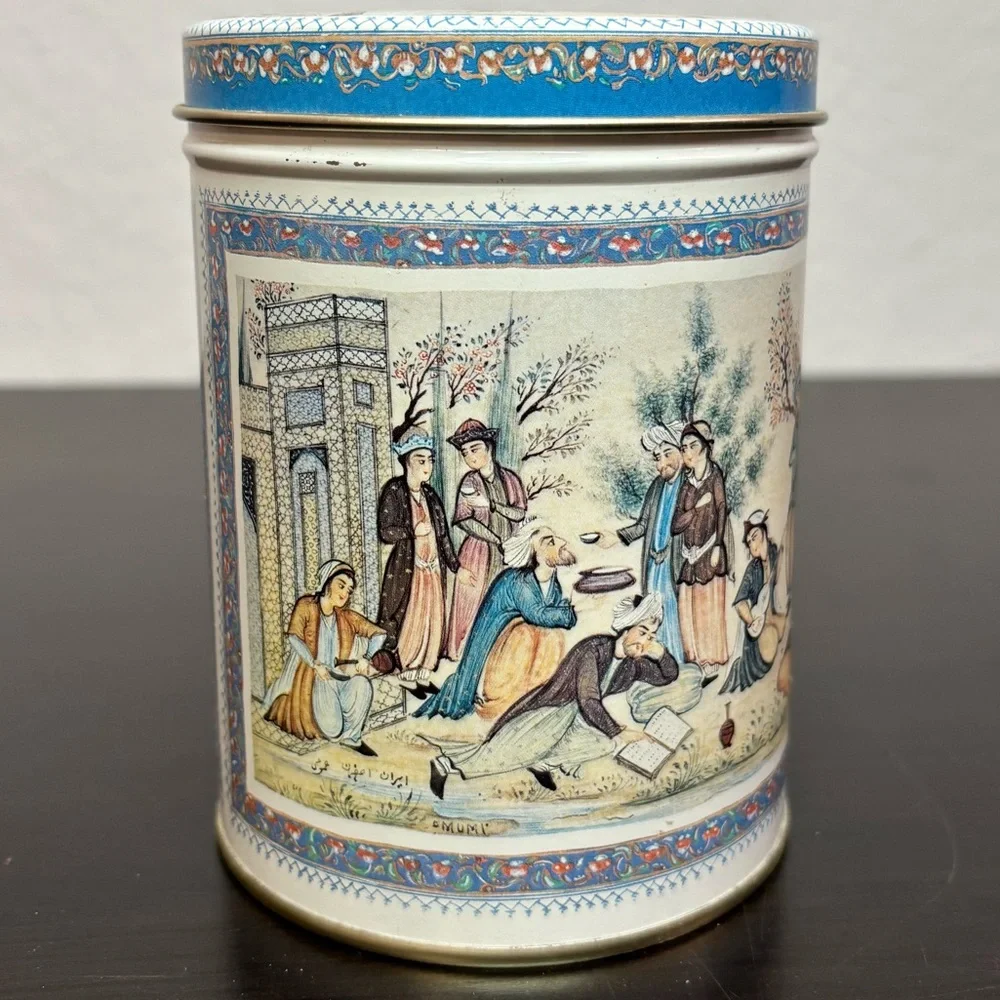 Empty Ben Rickert Decorative Tin - Blue/Silver Rajasthani/Persian Art Design